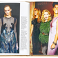 An open edition of the *Little Book of Dior* by Graphic Image features, on the left page, a runway model wearing a dark, intricate ensemble that embodies Christian Dior's New Look silhouette. Meanwhile, the right page displays three women posing in elegant attire that captures the essence of Parisian haute couture.