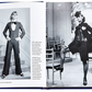 The 'Little Book of Yves Saint Laurent' by Graphic Image showcases two black and white photos of 1960s fashion: a chic tailored pantsuit on the left and a knee-length outfit with stockings on the right, both reflecting elegant haute couture poses.