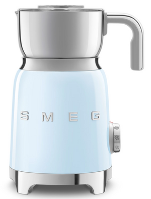 Retro-style Smeg SMEG Milk Frother Collection with a stainless steel carafe on a white background.
