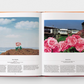 Open Phaidon Flower: Exploring The World In Bloom book displaying two pages with botanical illustrations of flowers against different backdrops, accompanied by text descriptions.