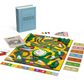 Image of "The Game of Life Vintage Bookshelf Edition" board game set up with the board, cards, spinner, play money, and game pieces. The WS Game Company game box and rule book are shown in the top left corner, featuring vintage graphics that add nostalgic charm to this classic setup.