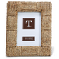 The Sea Grass Frame Collection by Two's Company features a rectangular braided frame in earthy tones, displaying a "T" placeholder and sizing info: 5x7 in | 13x18 cm.