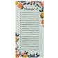 The Rifle Paper Co. Citrus Recipe Tin and Market Pad Collection features a decorative magnetic pad with floral and fruit edges, ideal for kitchen organization with blank lines to list groceries.