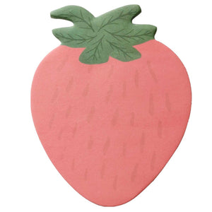 Strawberry Sticky Notes by Rifle Paper Co. feature a pink strawberry design with green leaves and light red seeds, resembling a strawberry, on a plain white background.