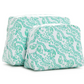 The TRVL Design Luxe Gloss All Heart Travel Set in Kelly Green features two zippered fabric pouches—one large, one small—with matching green botanical patterns, perfect for cosmetics or travel accessories, shown side by side on a white background.