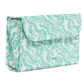 The TRVL Design Luxe Gloss All Heart Travel Set in Kelly Green is a rectangular fabric cosmetic bag with a botanical print and flap closure, shown on a white background—ideal for organizing your travel accessories.