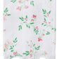 A white towel from Weezie Towels' Alice Floral Scallop Collection, featuring hand-finished scallop trim with green leaves and pink flowers.