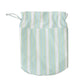 The Weezie x Lulie Wallace Wet Bag by Weezie Towels features water-resistant fabric with green and blue vertical stripes on white—ideal as a wet swimsuit bag for beach trips, pictured against a plain white background.