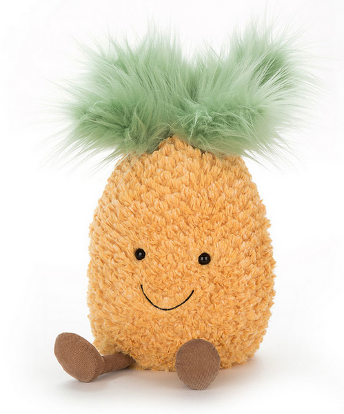 Jellycat Amuseables Pineapple features green fluffy leaves, a smiling face, and small brown feet—perfect for bringing tropical giggles to any room. This quirky birthday gift is sure to delight anyone with its cheerful charm.