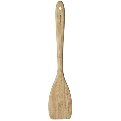 The Cuisinart Bamboo Kitchen Tools spatula has a flat, wide blade, a top handle hole, and a natural oil finish—ideal for nonstick cookware. Shown on a white background.