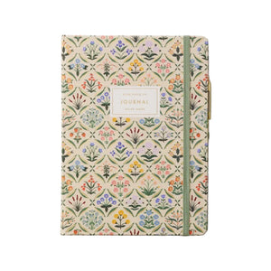 The Estee Collection hardcover journal by Rifle Paper Co. features floral patterns, an elastic band closure, and a "Journal" label—perfect for writing and journaling.