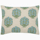 Inspired by Rajasthan palace bedding, the John Robshaw Vani Leaf King Duvet Set features a soft cotton linen blend in beige, adorned with blue and green floral bouquets arranged in circular clusters.