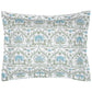 The John Robshaw Vidya Leaf Bedding Collection pillowcase features regal blue and sage blooms in a repeating floral pattern on a crisp white background.