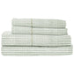 A folded set from the John Robshaw Cinde Bedding Collection, crafted from organic white fabric and adorned with a repeating green leaf pattern, is stacked neatly against a plain background. The elegant Cinde print lends this sheet set a fresh and inviting look.