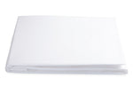 The Matouk White Sierra Fitted Sheet Collection, crafted from crisp 350 thread count cotton percale, is neatly folded and displayed on a plain white background.