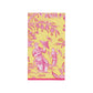 Add style to your table with Caspari's Silk Road Toile Collection—rectangular napkins with a yellow background, pink illustrations of two people with umbrellas, birds, and foliage—all in a compostable decorative pattern.