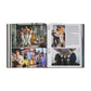 An open book, "Steven Spielberg: A Retrospective" by Graphic Image, shows color photos of people in stylish retro clothing—some solo, some in groups—with accompanying text on the right page.
