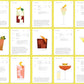 A grid of illustrated recipe cards from *The Cocktail Cabinet: Spritz* by Penguin Random House, each showcasing a vibrant drink illustration, ingredient list with measurements, and concise preparation tips on a white background with yellow borders—ideal for discovering favorite mixologist creations and refreshing spritz cocktails.