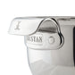 Close-up of a large capacity Hestan Provisions Stainless Steel Mixing Bowl, 7qt, featuring the engraved brand name on the handle and a polished, dishwasher safe metal surface.