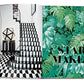 Open book showing a black and white staircase on the left page and a green leafy pattern with the words "Star Style: Interiors of Martyn Lawrence Bullard" on the right page, reminiscent of Vendome's eclectic interiors.