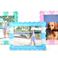 Three best-selling Tara Wilson Designs Scallop Stripe Frames in pastel blue and pink display family, beach child, and dog photos.