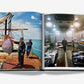 An open book from Assouline’s "Sushi Shokunin: Japan's Culinary Masters" displays images of a man inspecting a fish catch on a boat and touring a seafood facility—scenes sure to inspire sushi lovers and culinary artisans.