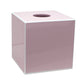 The Addison Ross Lacquer Tissue Box Collection features a pink high gloss square cover with white-edged trim, a circular top opening, and a magnetic removable base for easy refills.