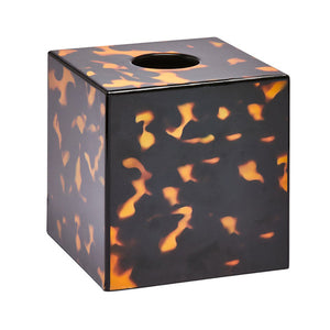 Part of the Addison Ross Lacquer Tissue Box Collection, this square cover features a striking tortoiseshell pattern, high gloss finish, and a circular top opening.