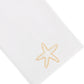 The Haute Home Playful Starfish Bath Collection includes a white linen napkin adorned with a beige and white embroidered starfish in one corner, shown on a plain background—a subtle yet elegant addition to your home décor.