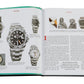 An open book displaying various Rolex wristwatches on the left page and text on the right page, detailing models and information about the Explorer and Explorer II watches—*The Book of Rolex* by *Graphic Image*, an essential guide for aspiring Rolex collectors looking to spot fakes.