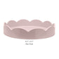 The Addison Ross Round Scalloped Lacquer Tray Collection features an 8.5" pale pink tray with scalloped edges and a high-gloss finish, shown against a white background.