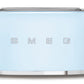 The SMEG 4-Slice Toaster Collection by Smeg in light blue offers a retro design with a chrome knob and stainless steel crumb tray. It features 6 browning levels, ensuring perfect toasting every time.