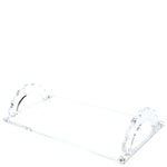 The Scallop Handle Photo Tray Collection by Tara Wilson Designs is a clear acrylic rectangular tray featuring scalloped handles on each end, shown against a plain white background.