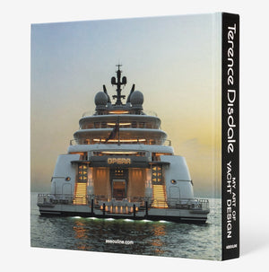 Terence Disdale: My Art of Yacht Design" by Assouline is a hardcover book featuring the superyacht Opera on the cover, highlighting Disdale's innovative luxury yacht designs.