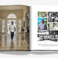 An open book reveals a hallway reminiscent of Bond movies on the left page, with a person strolling through it, while the right page showcases lively moments at The Ocean Club luxury resort. Brand: Assouline.