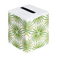 Elevate your home décor with the Haute Home Radiant Bath Collection—a premium white cube-shaped box featuring a stylish green palm leaf pattern and a rectangular slot on top, inspired by elegant linen designs.