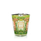 The Baobab Collection Tomorrowland Candle by Baobab is a decorative scented candle in a glass holder adorned with intricate green and pink floral patterns, inspired by the elegance of Art Nouveau.