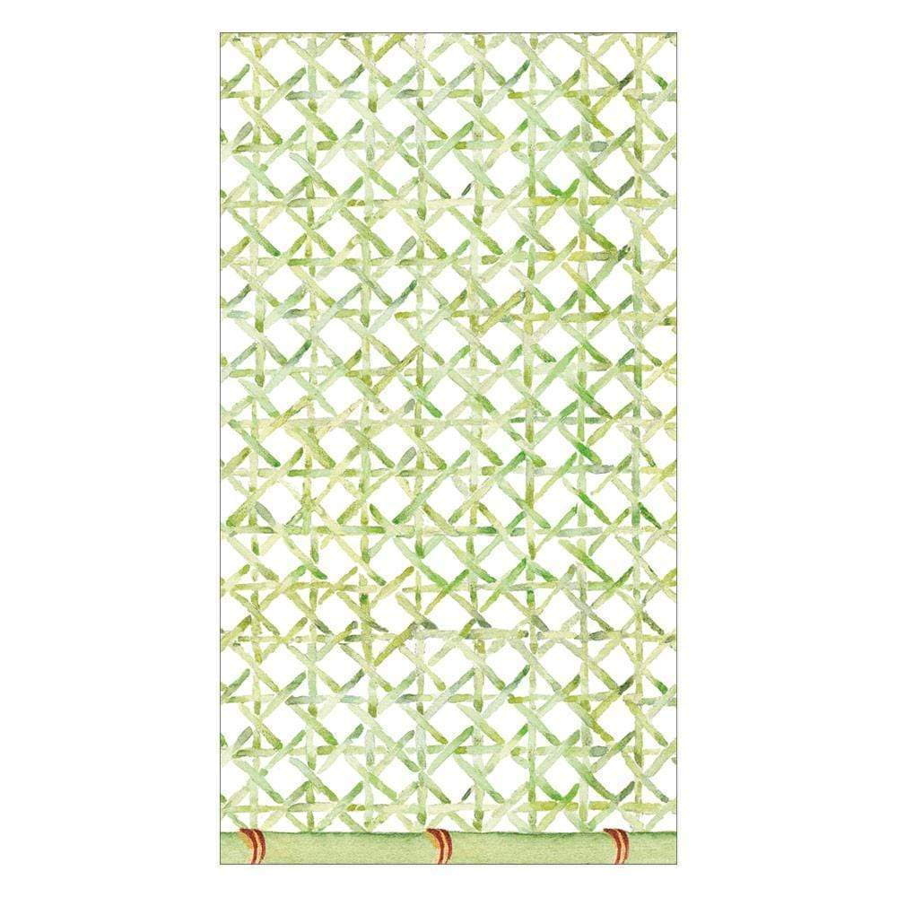 Featuring a geometric lattice of interlocking green lines and a green-orange border, Caspari’s Trellis Green Collection napkins are eco-friendly and biodegradable.