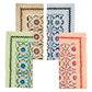 The Majorelle Napkin Set by Kim Seybert includes four handcrafted rectangular napkins with floral and leaf designs in brown, blue, green, and red, accented by matching diagonal stripes—each inspired by traditional Indian block printing.