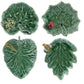 The Bordallo Pinheiro Countryside Leaves Dish Collection includes four green earthenware catchall dishes, each with a unique insect—frog, ladybug, dragonfly, and bee—for a playful touch to your home decor.
