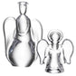Two clear glass angel figurines from the Angel Collection by Simon Pearce, one large and one small, are displayed side by side against a white background, highlighting the delicate artistry of each handmade ornament.