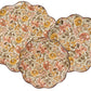 The Willa Dinnerware Collection by Juliska features three scalloped-edge plates adorned with romantic yellow, orange, and green florals—perfectly layered as a distinctive serving platter or scalloped charger for your table.