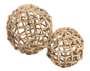 The Zodax Water Hyacinth Twisted Fill Ball Collection features two natural-colored decorative balls, one large and one small, ideal for enhancing your home garden décor with organic style.