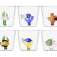 Six glass cups from the Ichendorf Milano Marine Garden Drinkware Collection, each handmade with a glass fish and decorative coral at the base, displayed in two rows of three.