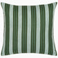 The John Robshaw Vintage Stripe Outdoor Pillow features vintage green and white stripes on sun- and rain-resistant fabric, shown against a plain white background.