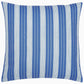 The John Robshaw Vintage Stripe Outdoor Pillow features vintage blue and white vertical stripes and is sun and rain resistant—ideal for adding classic style to your patio or garden seating.