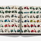 Discover the charm of Italian culture with Assouline’s "Vespa": an open book featuring vibrant illustrations of iconic vintage Vespa scooters, each model labeled by year and artfully arranged in rows across two light-hued pages—evoking the nostalgic allure of classic brochures.