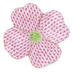 The Herend Dogwood Flower is a decorative pink and white porcelain plate with a green textured center and gold accents, showcasing Herend's hand-painted designs that inspire artistic appreciation.