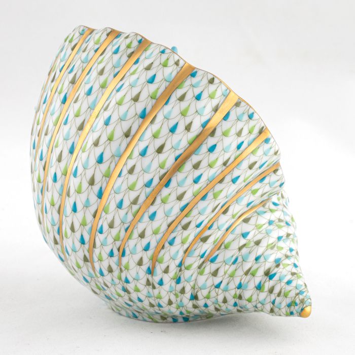 Herend's Reserve Collection Multicolor Octopus in Shell features blue and green scales with 24k gold accents, displayed against a plain white background.