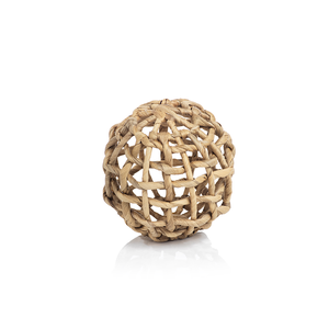 The Zodax Water Hyacinth Twisted Fill Ball Collection features natural-colored, interwoven spheres perfect as woven decor accents for your home or garden, shown against a white background.